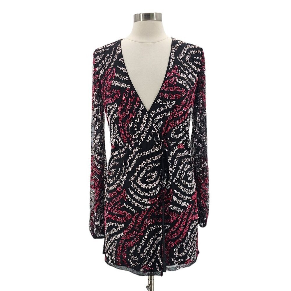 Nasty Gal Black and Pink Long Sleeve Dress